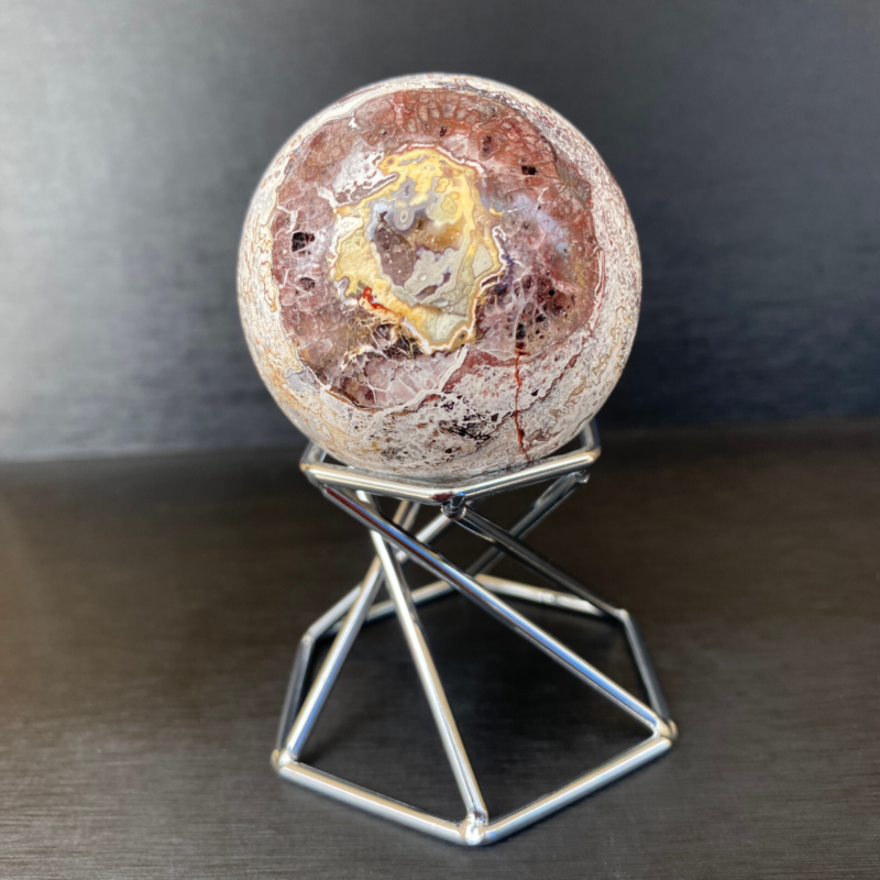 164g Natural Mexican agate ball crystal quartz sphere reiki healing Gem+ Stand