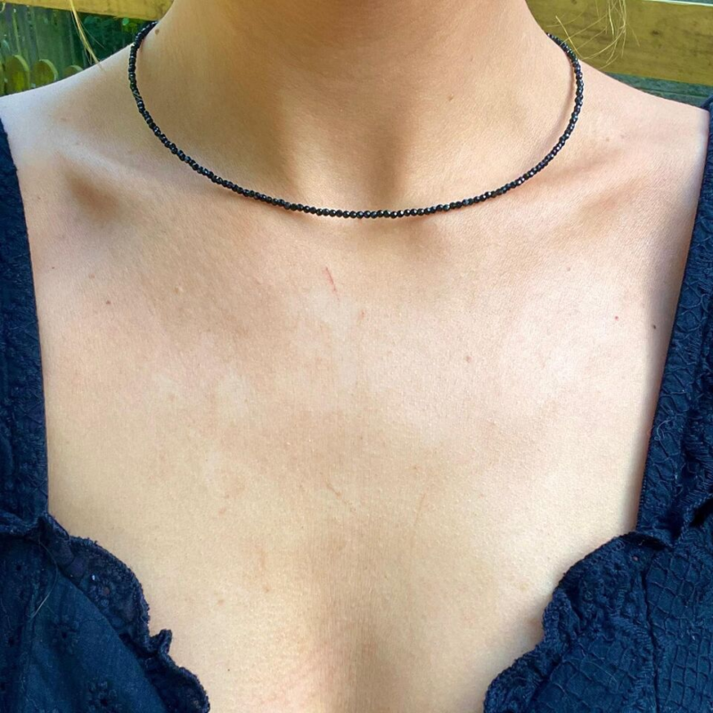3mm Black Spinel Choker necklace minimalist crystal healing natural stone 18"