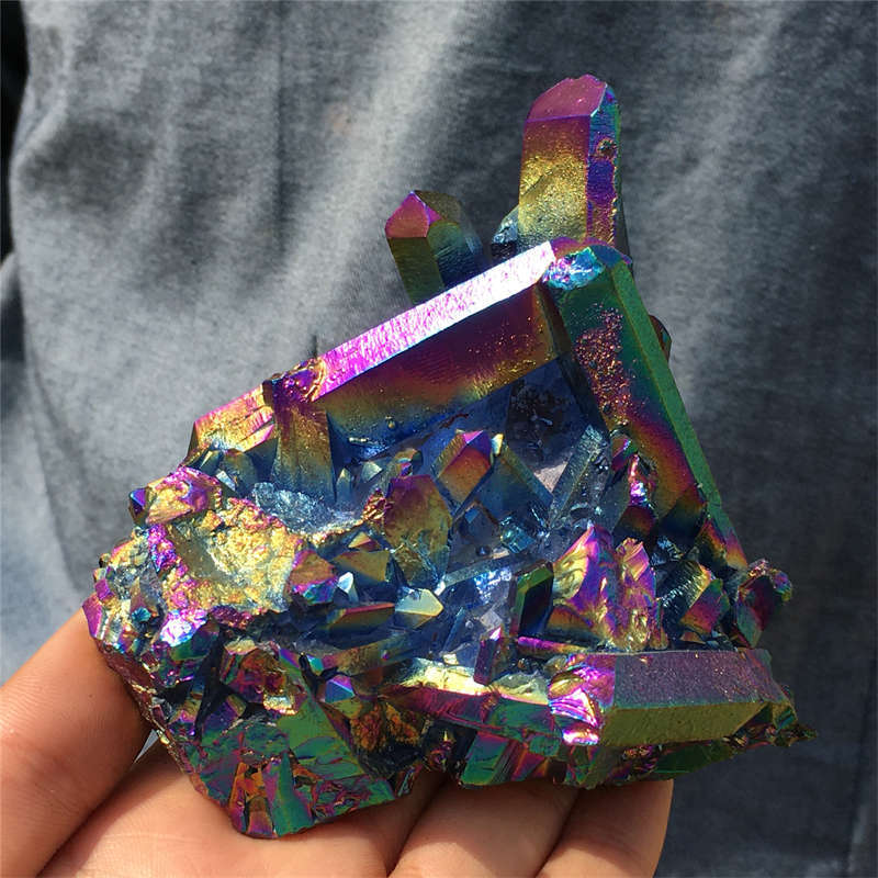 320g Electroplate Rainbow cluster quartz crystal mineral specimen reiki healing