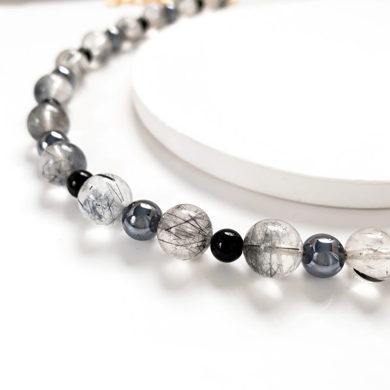 Natural Stone Healing Chakra Black Rutilated Quartz 10mm Crystal Choker Necklace