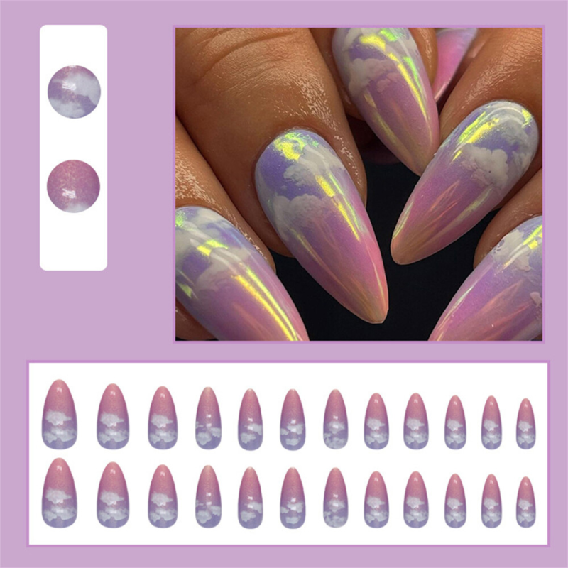 Dream Gradient Aurora False Nail Short Almond Press on Nails for Nail Art 24pcs