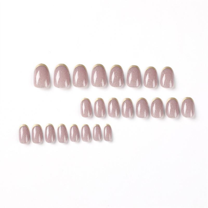 Shiny Gold French False Nail Short Almond Press on Nails for Nails Art 24pcs