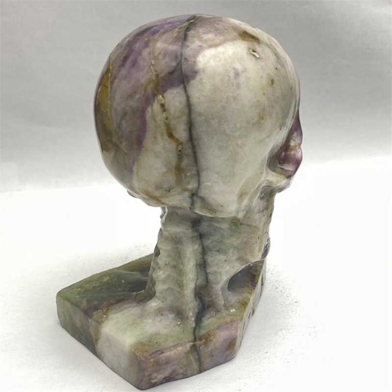 1340g Natural Beantiful Fluorite Quartz Skull Hand Carved Crystal Healing Skull