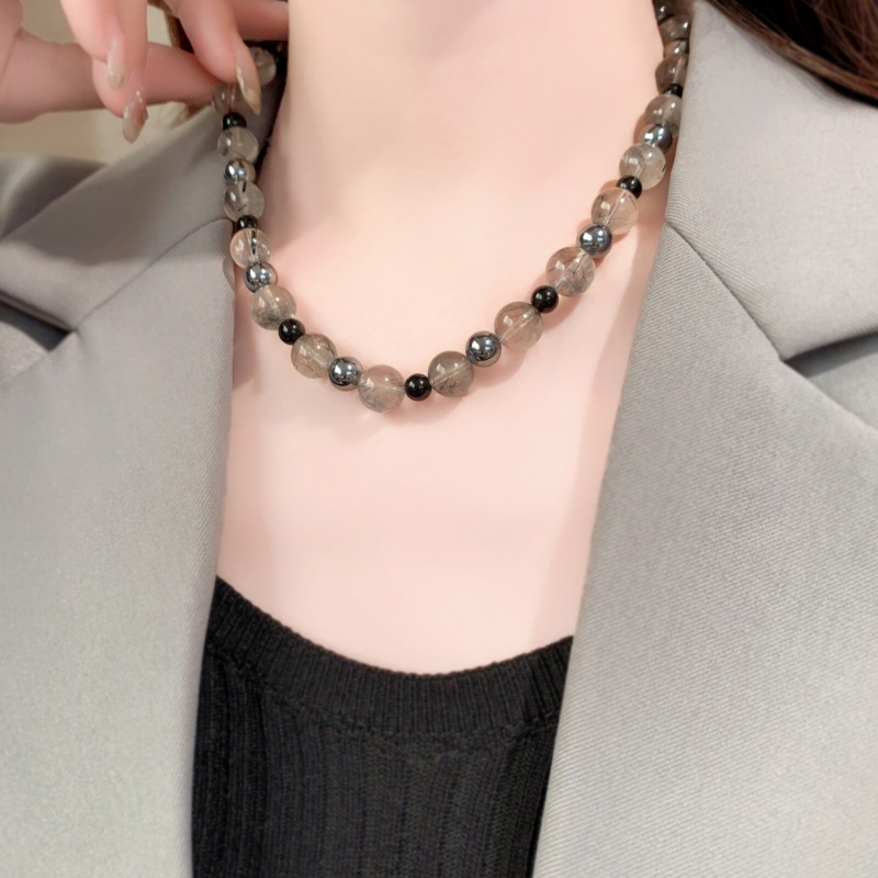 Natural Stone Healing Chakra Black Rutilated Quartz 10mm Crystal Choker Necklace