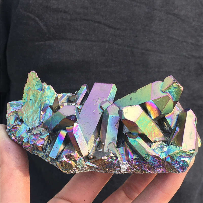 230g Electroplate Rainbow cluster quartz crystal mineral specimen reiki healing