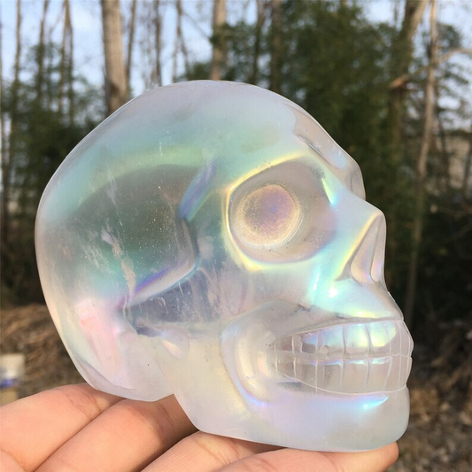 Titanium Rainbow Clear Melting stone Crystal Skull Reiki Heal Mineral Sample 1PC