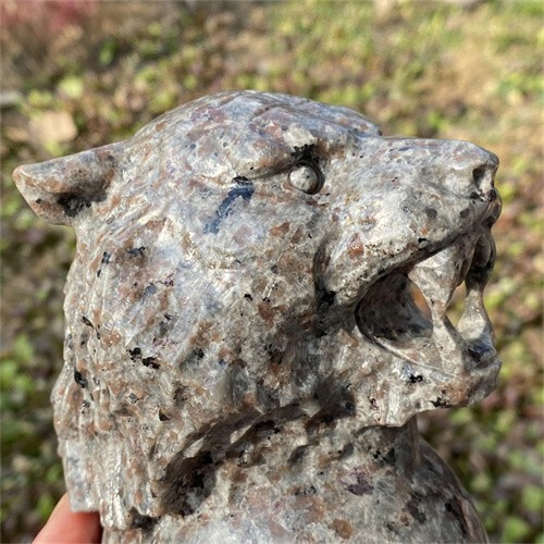 1.31kg Natural Carved Yooperlite Tiger Head Figurines Reiki Quartz Crystal Skull