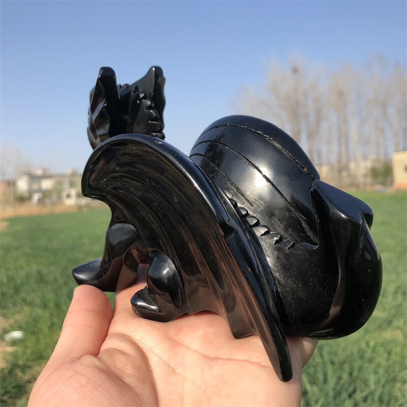 0.63kg Natural obsidian Quartz hand Carved Flying dragon crystal Reiki healing