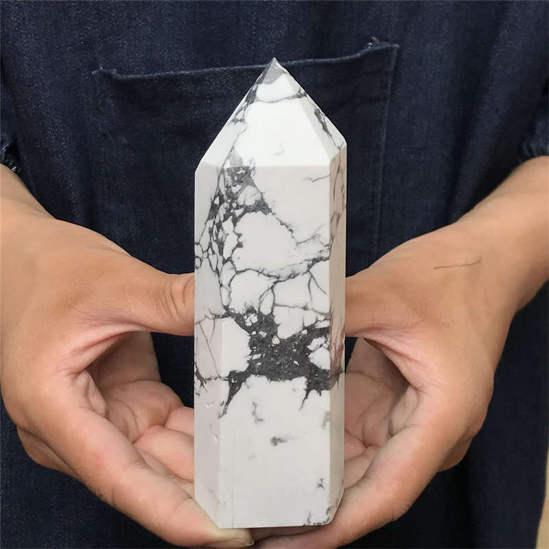 570g Howlite Obelisk Quartz Crystal Wand Point Tower Decor Healing Gem