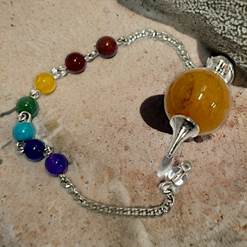 Yellow Aventurine Round Seven Chakra Pendulum Meditation Healing Spiritual Stone