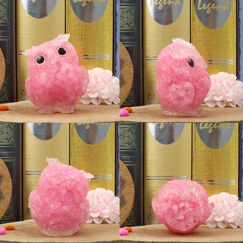 Rose Quartz 2.4" Owl Statue Natural Healing Crystal Cute Owl Animal Pink Figurin