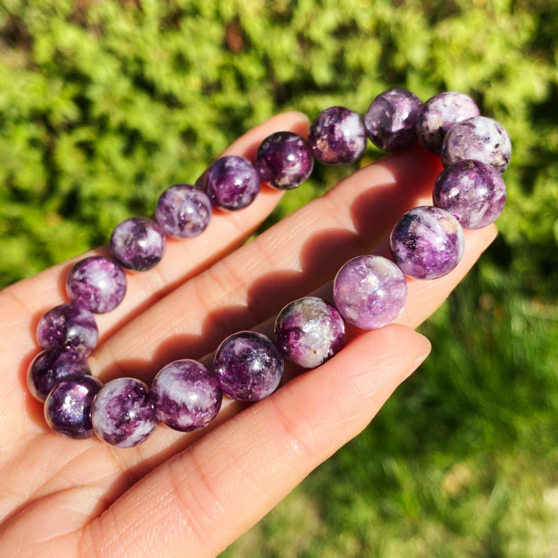 9.5mm Natural Purple lepidolite Quartz Crystal Gemstone Beads Bracelet