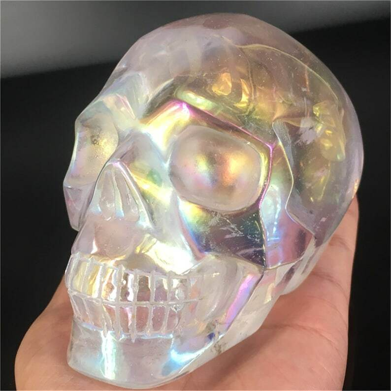 Rainbow Titanium Aura Clear Melting Stone Skull Reiki Heal Skull Gifts 1pc