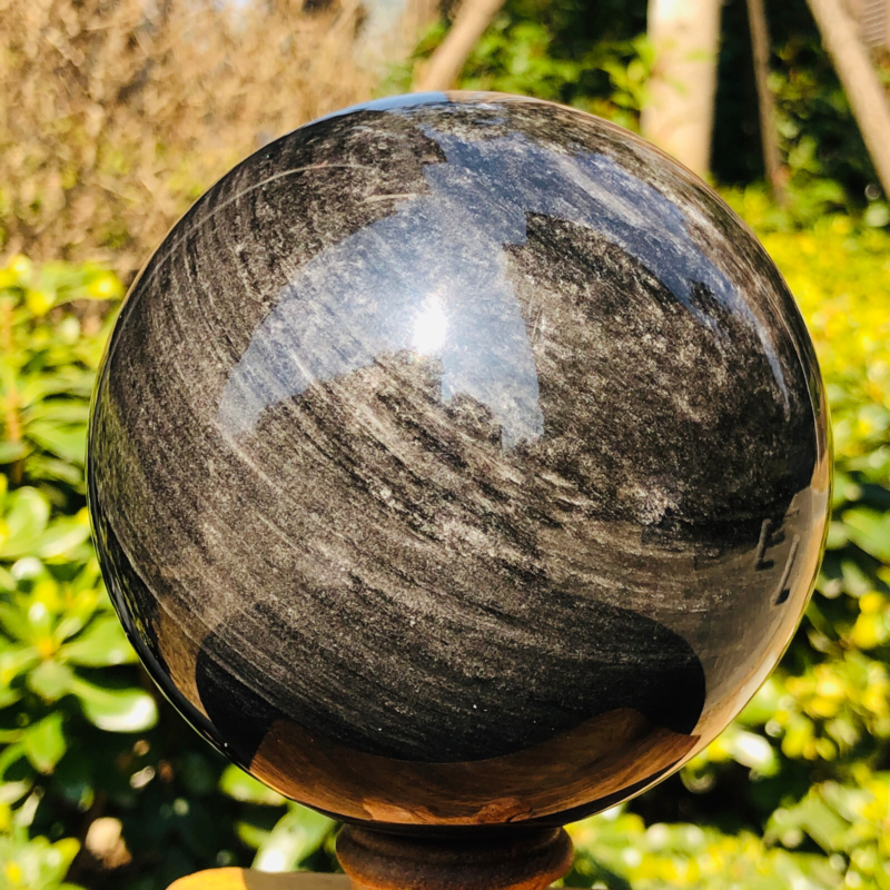 1380g Natural Silver Obsidian Quartz Crystal Ball Sphere Healing HH318