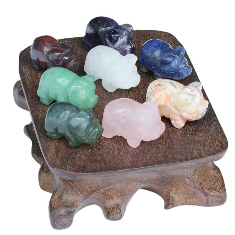 Natural Colorful Quartz Mini Crystal Piggy Animal Carved Chakra Gemstone Decor