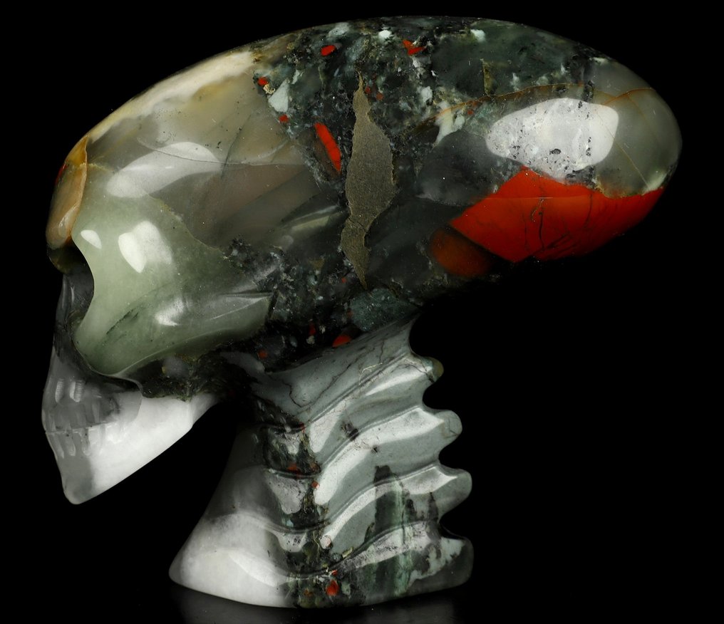 MEXICO blood jasper skull living eyes Voodoo Carving- 350 g