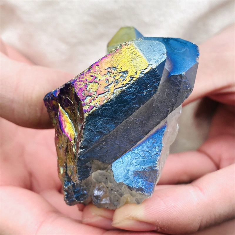 160gColor Flame Aura Electroplate Quartz Crystal Cluster Specimen Healing Stone