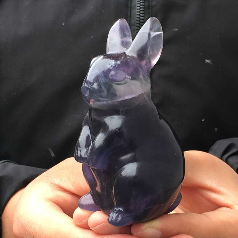 0.34kg Natural fluorite rabbit carved Quartz Crystal skull Healing