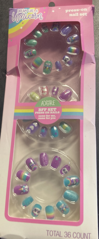 Girls Press On Nails Set 36 ct Adore BFF Share Dream Like a Unicorn Childrens