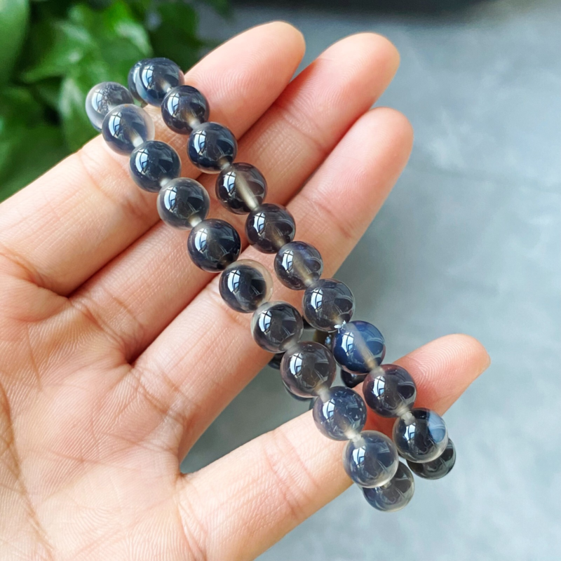 8mm 2Pcs Natural Black Sugar Heart Agate Quartz Crystal Bracelet