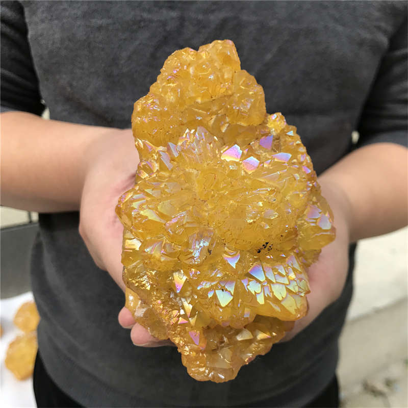 800g Electroplate Rainbow cluster quartz crystal mineral specimen reiki healing