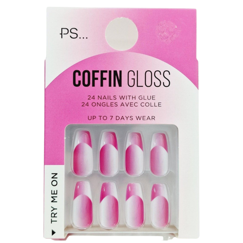 False Nails Press On Fake Tips Stick Coffin Square Full Cover Primark Glue 24pk