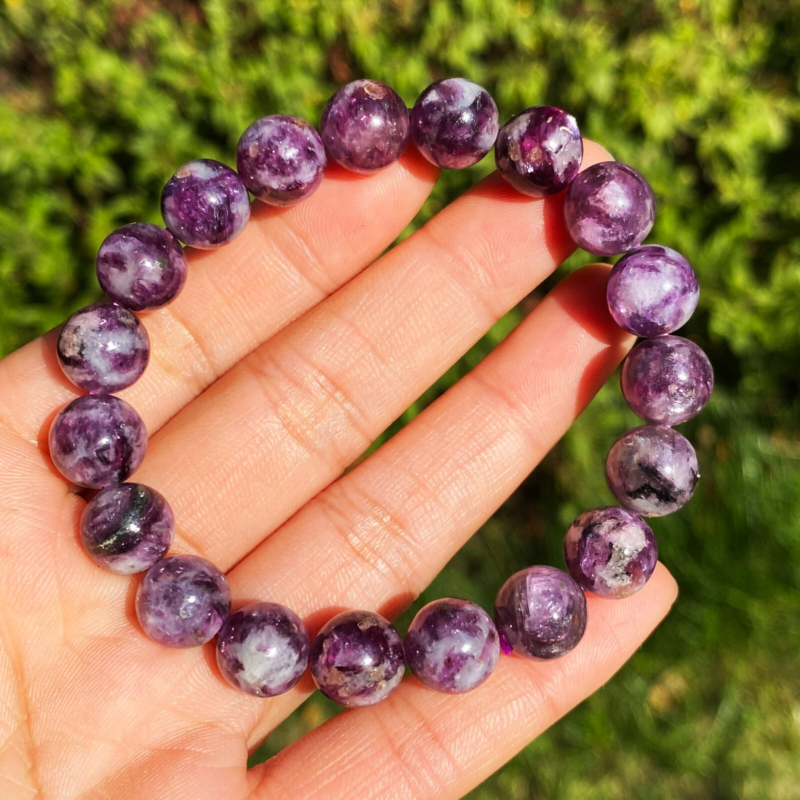 9.5mm Natural Purple lepidolite Quartz Crystal Gemstone Beads Bracelet