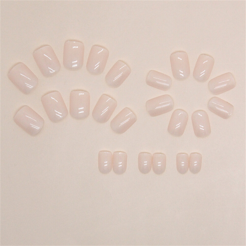 Glossy Nude Color False Nail Short Square Press on Nails for Nail Art 24pcs