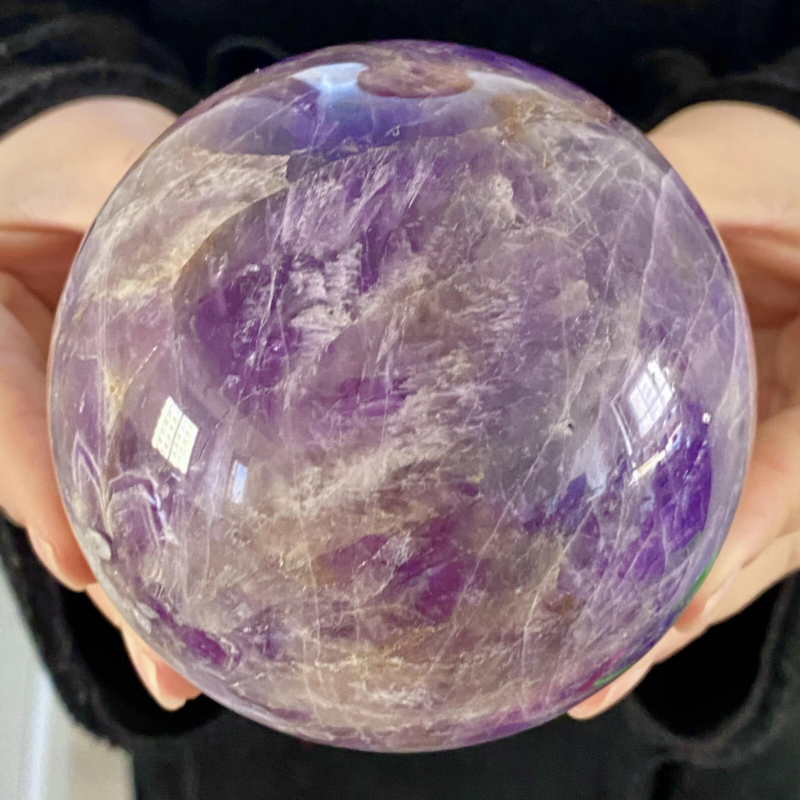 2.15LB Natural Dream Amethyst Sphere Polished Quartz Crystal Reiki Aura Healing