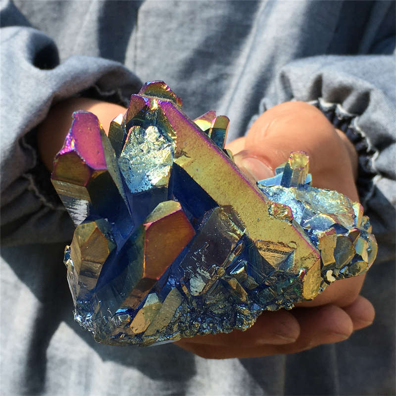 320g Electroplate Rainbow cluster quartz crystal mineral specimen reiki healing