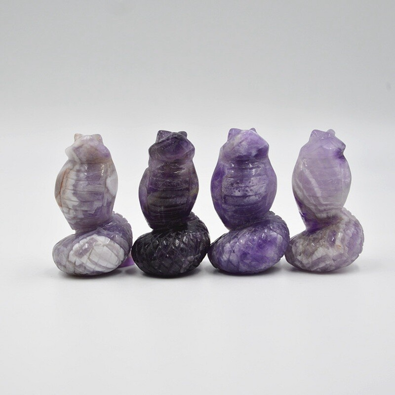 Natural Quartz Crystal Carved Snake Viper Healing Stone Cobra Animal Decor Reiki