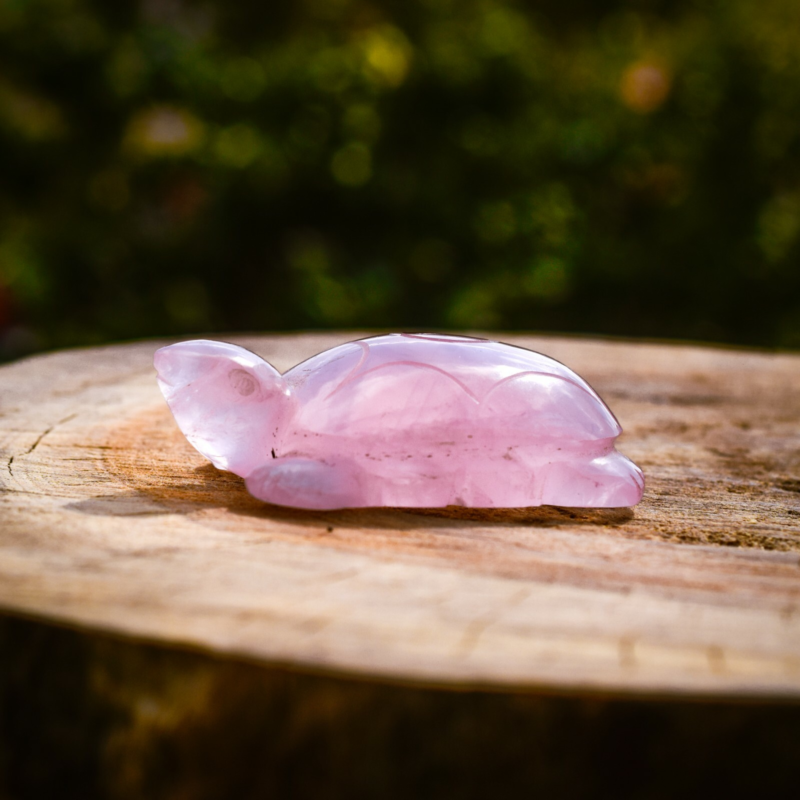 Rose Quartz Turtle Totem Spirit Animal Fetish Stone Figurine 3 Inch Hand Carved