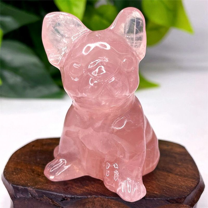 Natural Quartz Crystal Carved Rough Stone French Bulldog Healing Animal Decor