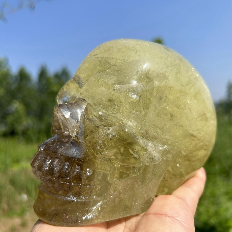 4.2LB Natural smoky citrine Skull Hand Quartz Crystal Skull Reiki Healing