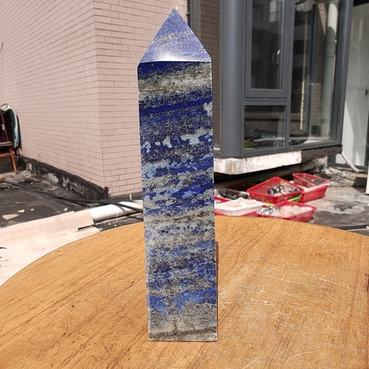 340g Natural Rock Lapis Lazuli Quartz Crystal Stone Point Healing Wand Obelisk