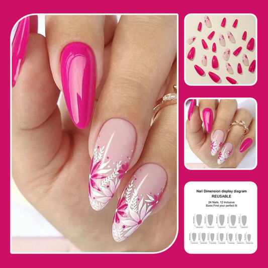 Flowers False Nail Short Almond Pure Color Press on Nails for Nail Art 24pcs