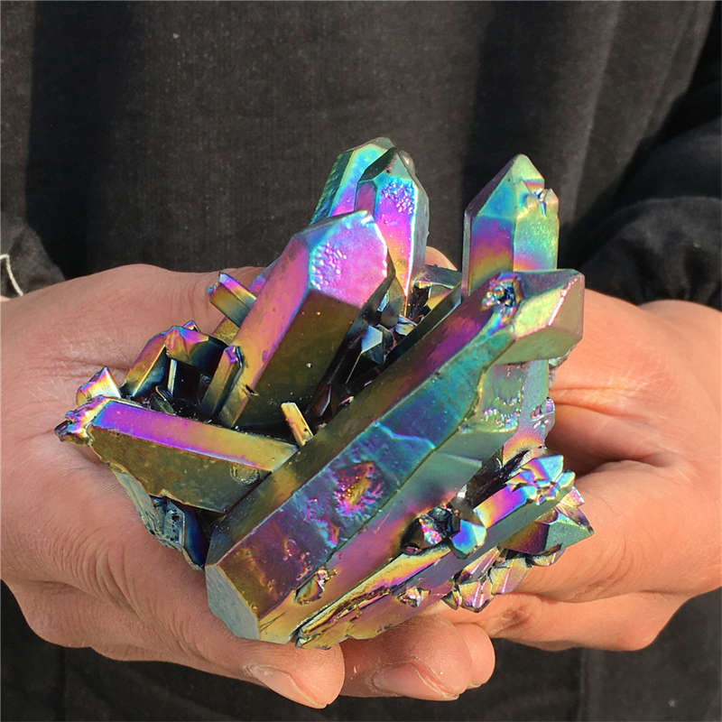 300g Electroplate Rainbow cluster quartz crystal mineral specimen reiki healing