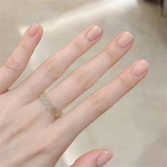 Glossy Nude Color False Nail Short Square Press on Nails for Nail Art 24pcs
