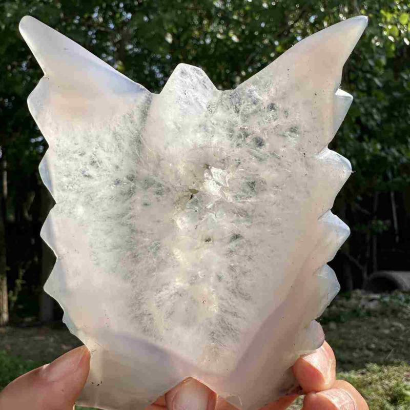 190g natural agate hand carved butterfly skull quartz crystal cluster reiki