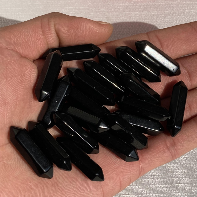 10pcs Natural Obsidian Obelisk Quartz Crystal Wand Double Point Healing