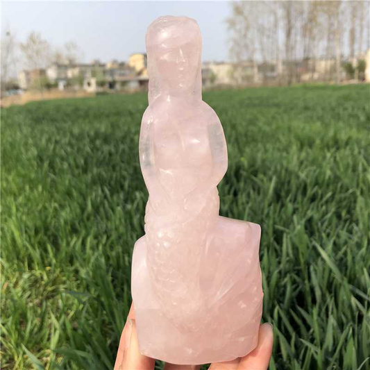 0.51kg Natural rose quartz mermaid carved Quartz Crystal skull Healing