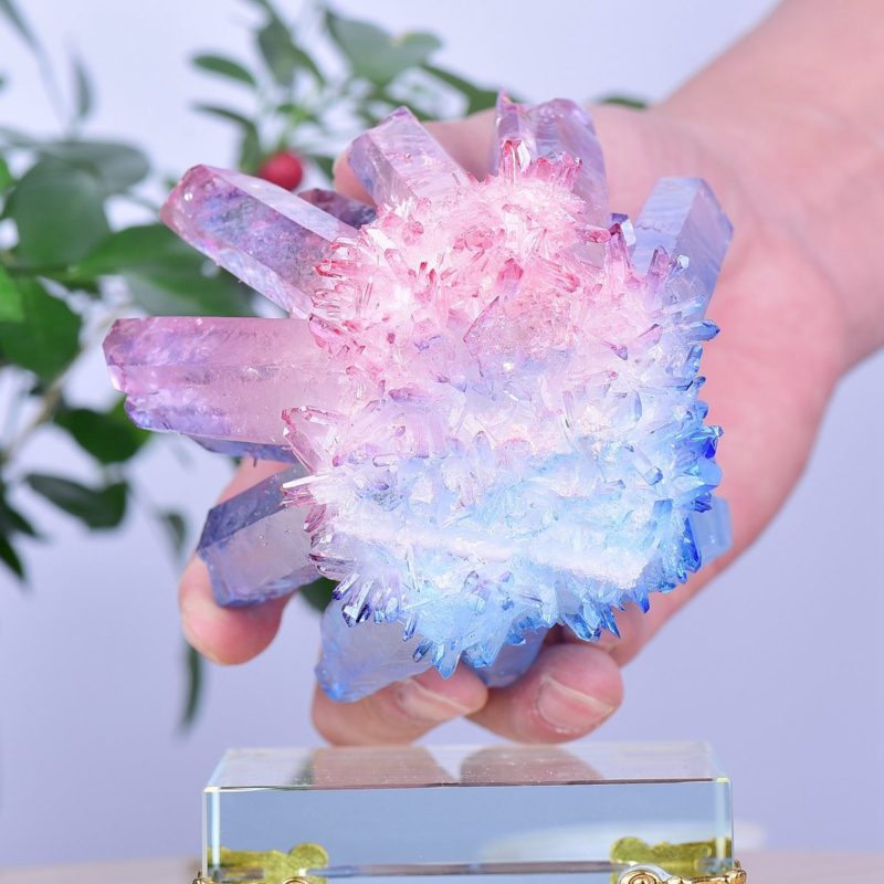 1.48LB Electroplated Color Crystal Cluster Crystal Mineral Reiki Healing