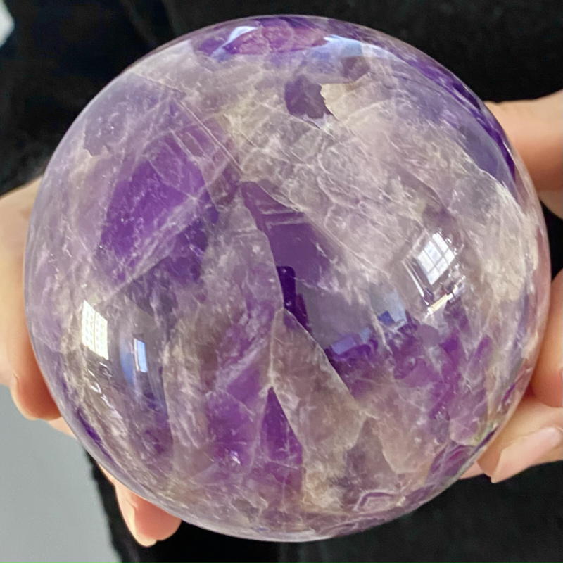 2.15LB Natural Dream Amethyst Sphere Polished Quartz Crystal Reiki Aura Healing