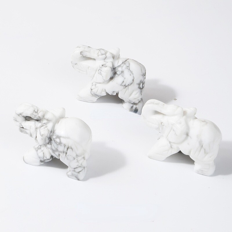 Natural Quartz Crystal Skull Carved Elephant Healing Gemstone Animal Sculpture
