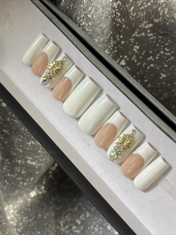 CUSTOM Gel Press On Nails, NUDE FRENCH BLING 10p FULL SET W Kit