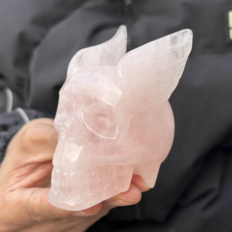 0.3kg Natural rose quartz skull carved Quartz Crystal skull Energy Healing