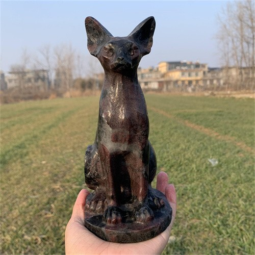 1.46kg Natural Carved Garnet Cat Figurines Reiki Quartz Crystal Skull Decor