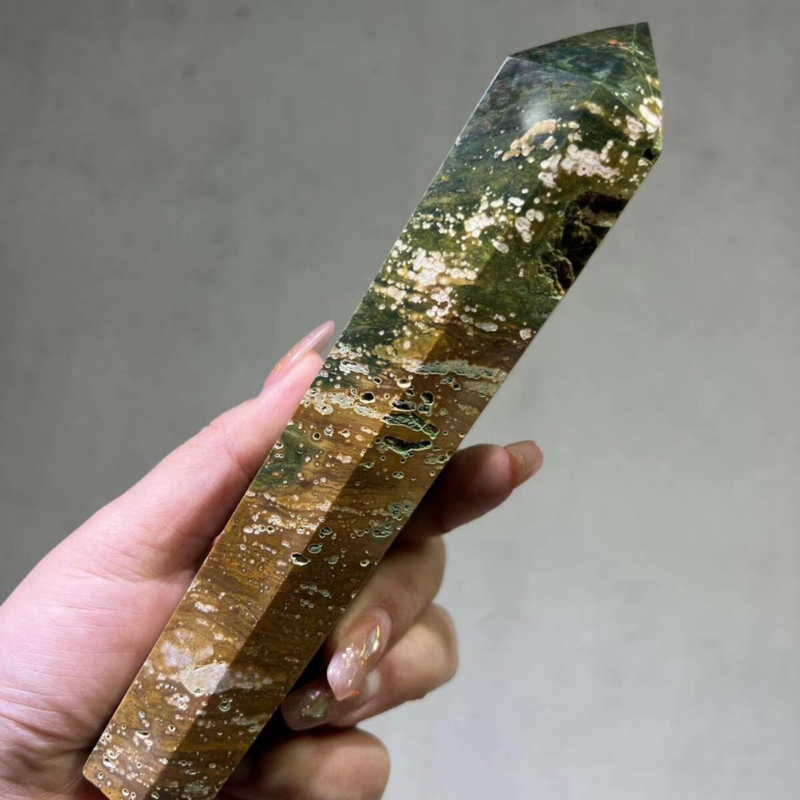Natuar Ocean Jasper Crystal Obelisk Point Wand Stone Quartz Healing