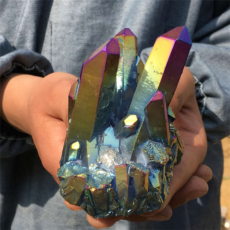 310g Electroplate Rainbow cluster quartz crystal mineral specimen reiki healing