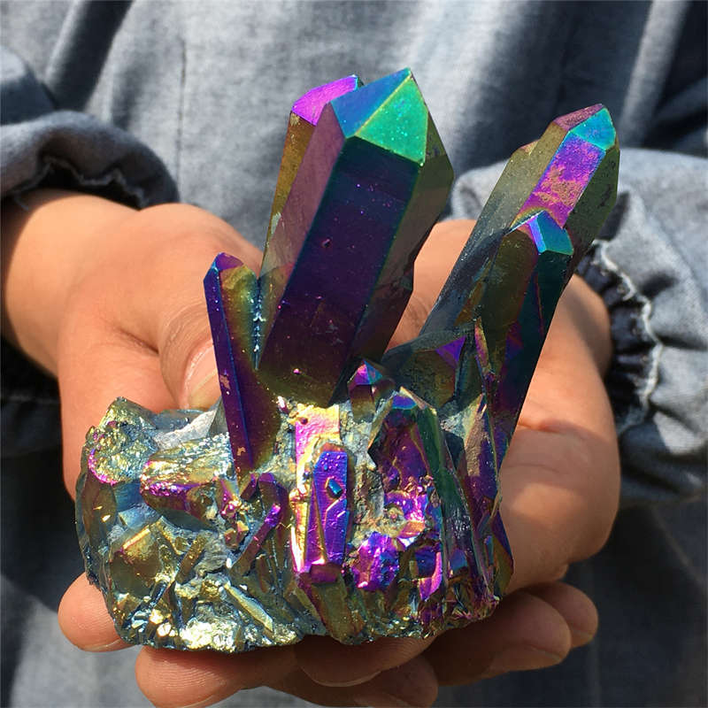 310g Electroplate Rainbow cluster quartz crystal mineral specimen reiki healing